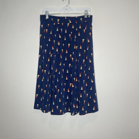 Eva Mendes Lipstick Novelty Print Midi Skirt Navy Size 8 - Picture 2 of 8